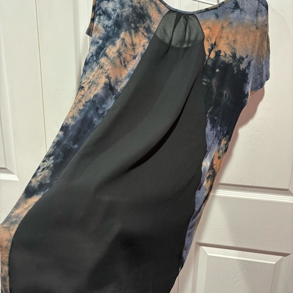 ONE WORLD Women’s Tie Dye Mesh Blouse Top Shirt - navy/brown, size M - Picture 4 of 5